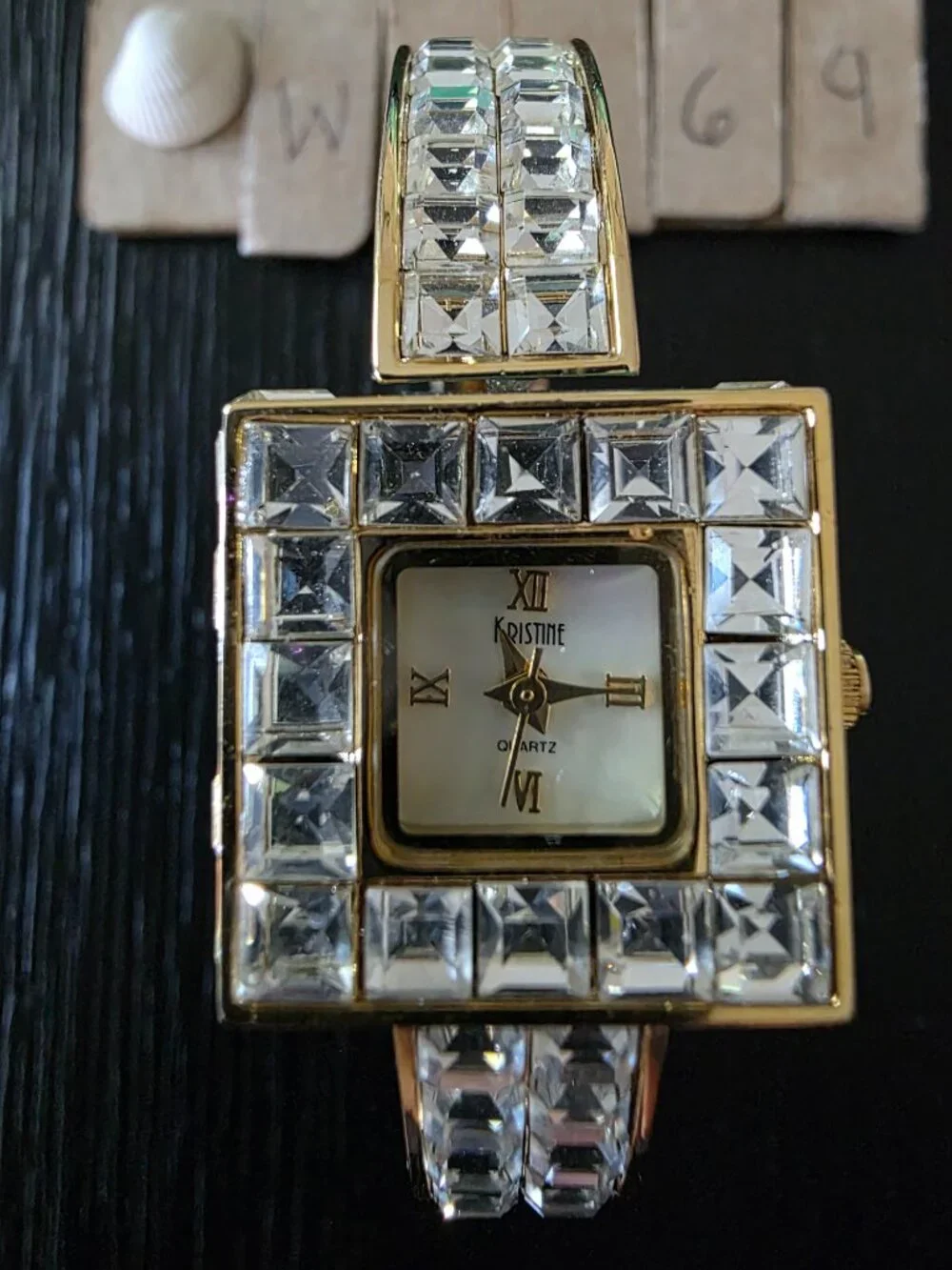 Kristine fashion  cuff style 8in circumference 7/8 in face clear jewels